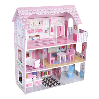 Dolls Accessories New Design Girls Pink DIY Wooden Play Furniture Big Doll House Kits Miniature DollhouseOther Dolls