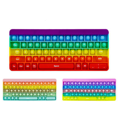 Autism Kids Educational Toy Stress Relief Silicone Colorful Push Bubble Keyboard Game Sensory Rainbow Fidget Keyboard 