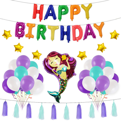 New Arrival Mermaid Balloon And Happy Birthday Foil Balloon Set Mermaid Theme Happy Birthday Decoration Party Supplies