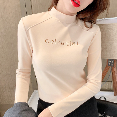 Dralon Bottoming Shirt Women's Autumn and Winter 2021 New Half Turtleneck Fleece Clothes Women's Fashion Inner Wear Long Sleeve T-shirt Wholesale