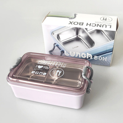Rectangular 304 Stainless Steel Separated Lunch Box Compartment Lunch Box Simple Korean Style Lunch Box Student Portable Lunch Box