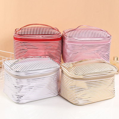 Classic Striped Printed Women's Bag Fashion Ladies Cosmetic Bag Portable Cosmetic Bag Cute Toiletry Bag Wholesale