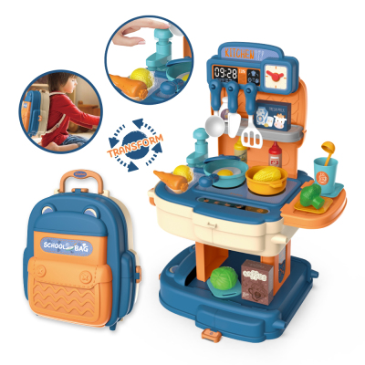 34pcs Pretend Play 2 In 1 Kids Kitchen Backpack,Portable Kitchen Dining Set Toys With Simulation Props Gift For Boys