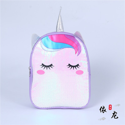 Cross-Border Unicorn Children Cartoon Backpack Trendy Wild Sequin Backpack College Style Schoolbag