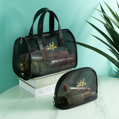 new mesh handbag wash makeup travel storage bag transparent bath swimming bag mesh breathable three-piece set