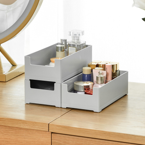 Japanese-Style Rectangular Storage Box Desktop Sundries Document Storage Stackable Gray and White School Stationery Organizing Box