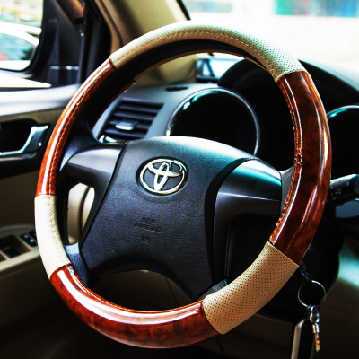 Universal Car Steering Wheel Cover Three-Grain Peach Wood Car Steering Wheel Cover Leather Four Seasons Leather Cover Direction Handle Cover Wheel Cover