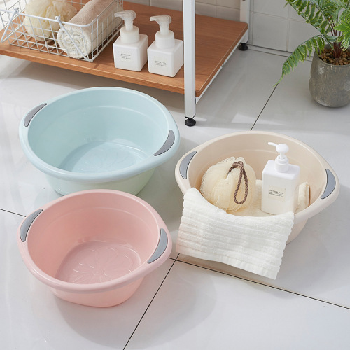 Color Plastic Binaural Washbasin Household Washing Basin Handle Basin Washing Basin Bathroom Baby Face Washing Pattern washbasin