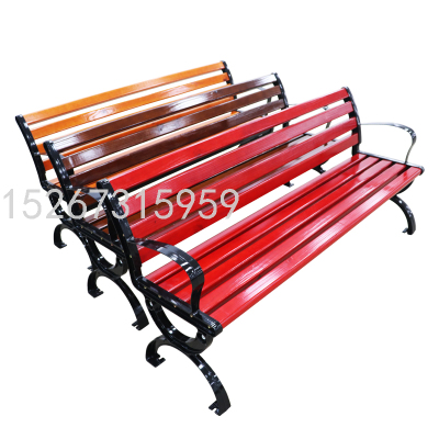 Outdoor Garden Antiseptic Wood Iron Back Seat Park Community Plastic Wood Flat Chair Outdoor Long Seat