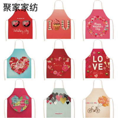 Apron Christmas Valentine's Day Linen Printing Home Kitchen Waterproof Graphic Customization Cross-Border Apron