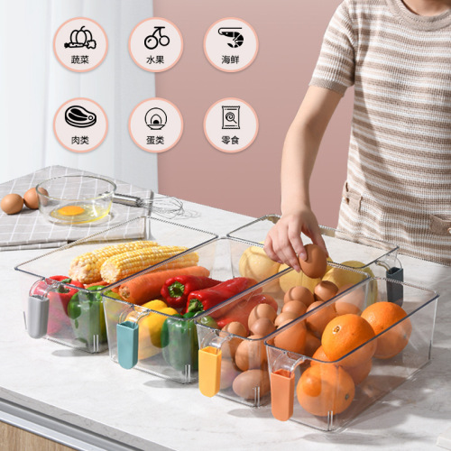 Simple Color Handle Storage Box Pet Food Transparent Preservation Box Kitchen Fruit Bottle and Jar Organizing Refrigerator Box 