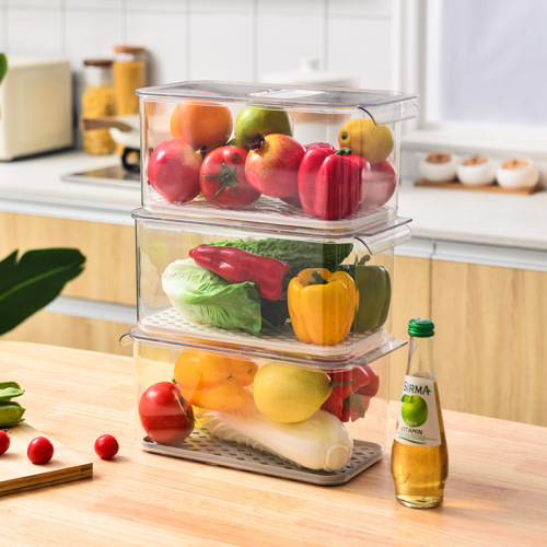 transparent kitchen storage box with lid handle breathable food organizing box white ash draining base refrigerator storage box