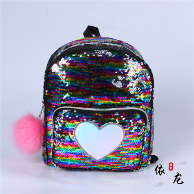 Cross-Border Large Capacity Love Sequin Backpack Student Cute Casual Backpack Women's Schoolbag