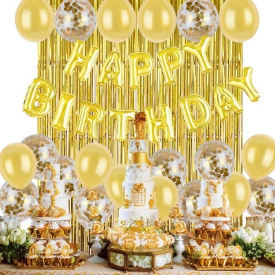 2021 new Amazon Golden Birthday Balloon Rain Silk Set Birthday Sequin Balloon Letter Party Decoration Balloon