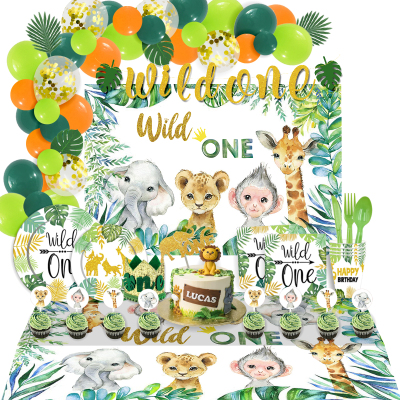 Jungle Theme Wild One Party Decoration Wild One Balloon Backkrop Tablecloth Banner For Children Birthday Party Supplies