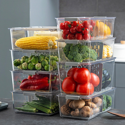 kitchen storage box refrigerator storage organizing box vegetable and fruit food items compartment draining crisper