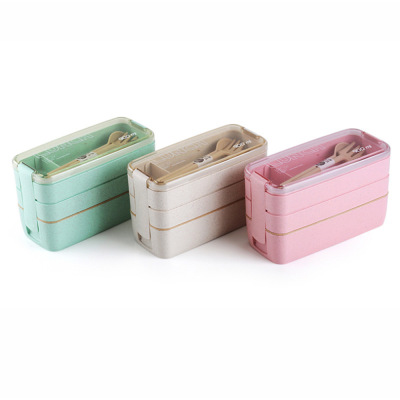 Wheat Straw Sealed Three-Layer Lunch Box Student Office Worker Compartment Lunch Box Japanese Lunch Box Microwave Oven Heating