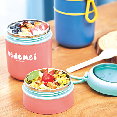 Portable Double Layer 316 Stainless Steel Sealed Japanese Style Soup Cups Office Worker Student Breakfast Oats Cans Lunch Box with Spoon