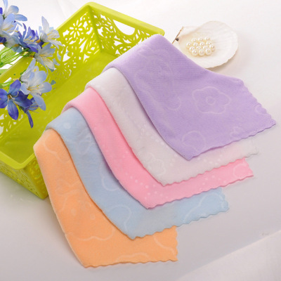 Factory Fine Fiber Small Square Towel Cartoon Embossed Bear Towel Colorful Lace Advertising Gift Towel Cleaning Rag