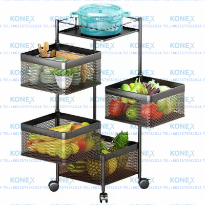 Kitchen Detachable Rotary Storage Rack Multi-Functional Fruit and Vegetables Snack Basket Floor Multi-Layer Storage Rack