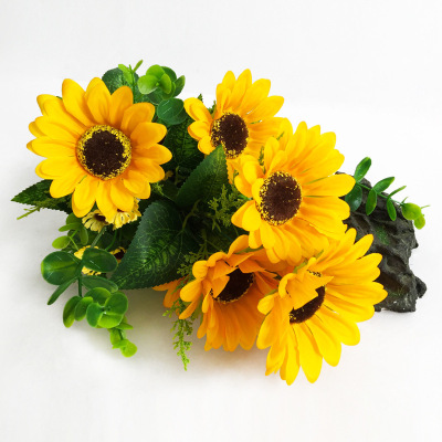 Factory Direct Supply 12 Fork Simulation SUNFLOWER Sunflower Hand Holding Silk Flower Wedding Props Interior Decoration