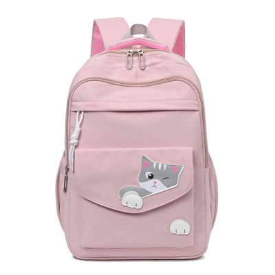 Elementary and Middle School Student Schoolbags Women's 3-6 Grade Cute Cartoon Cat Printing Large Capacity Backpack Lightweight Backpack