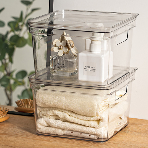 Desktop Square Storage Box with Lid plastic Transparent Cosmetics Skin Care Products Organizing Box Snack Toy Storage Basket