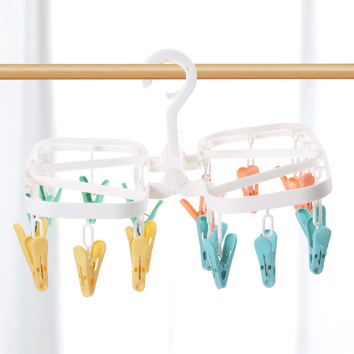 creative folding windproof clothes hanger household multi-functional plastic multi-clip clothes hanger baby underclothes socks drying rack