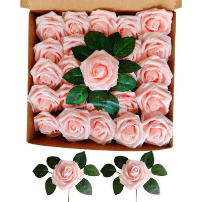 50 PCs PE Foam Boxed Rose Artificial Flower 8cm Artificial Flower with Rod Wedding Valentine's Day DIY Bridal Bouquet