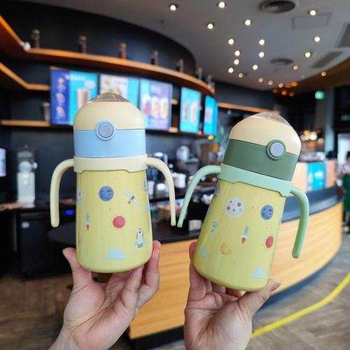Cute Children‘s Straw Stainless Steel Vacuum Cup Large Capacity Splash-Proof Anti-Choke Rocket Cup Kindergarten Gift