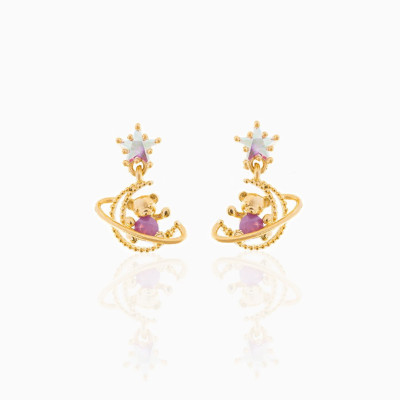 Cross-Border Hot Ins Style Star Moon Bear Earrings Korean Brass Plated 18K Real Gold Color-Preserving Electroplated Earrings