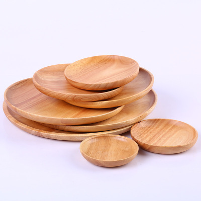 Spot Supply Japanese Rubber Wood Disc Dim Sum Dish Small Tray Wooden Creative Wood Dish round