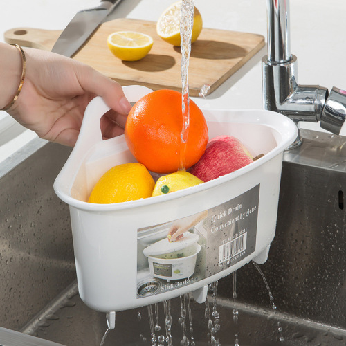 Sink Plastic Triangle Fruit and Vegetable Drain Basket Hollow Kitchen Waste Residue Filter Kitchen Bowl Brush Storage Rack