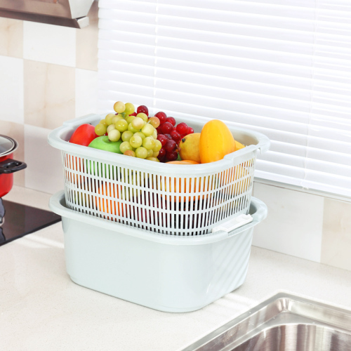 double-layer vegetable washing basket household kitchen large plastic draining basket thickened drain basket vegetable washing basin fruit basin