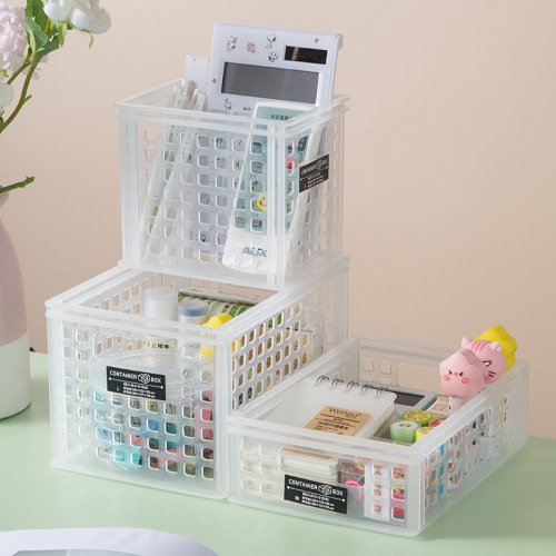 Japanese Style Desktop Cosmetics Overlay Storage Basket Snacks Sundries Transparent Finishing Box Office Stationery Hollow Storage Basket