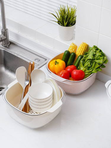 plastic shang double-layer vegetable washing basin sink drain basket rice washing artifact household kitchen vegetable washing fruit vegetable basket