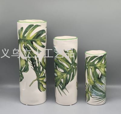 Gao Bo Decorated Home Household Daily Decoration Household Crafts Leaf Vase Three-Piece Set