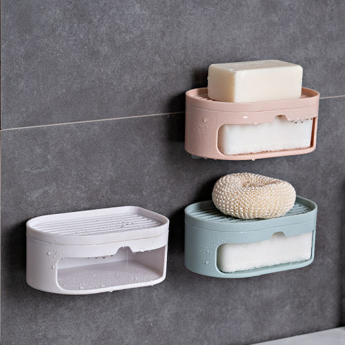 Household with Sponge Soap Dish Toilet Soap Box Drainage Punching Free Soap Holder Box Double Layer Laundry Soap Box