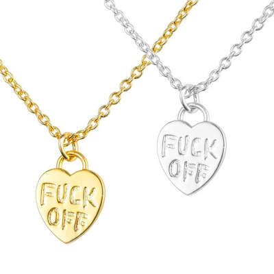 Hip Hop Style Peach Heart Fuck off Pendant Necklace Copper Plating 18K Real Gold Color Retention Necklace Ins Same Style Accessories