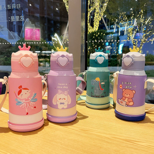 Crown Cover Bottle for Children 316 Stainless Steel Thermos Cup Kindergarten Baby Straw Cup Student Water Cup Gift Wholesale
