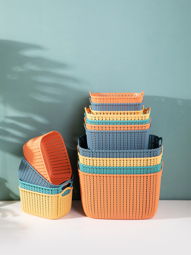 Storage Basket Plastic Rattan Woven Storage Basket Large Desktop Storage Box Snacks Sundries Finishing Storage Basket