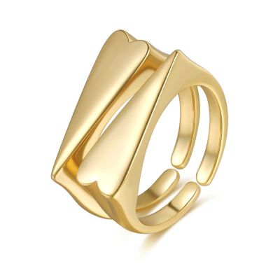 Cross-Border New Arrival Pairs of Double Love Heart-Shaped Ring 18K Gold Color Protection Ornament 2-in-1 Couple's Ring Spot Goods
