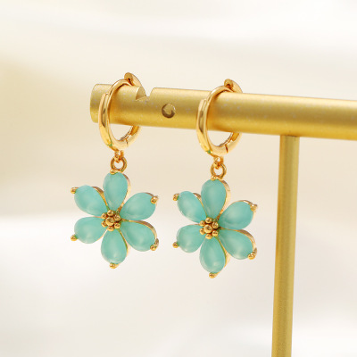 2021 Summer New Six Leaves Flower Earrings 18K Gold Color Protection Ornament Color Zirconium Flowers Earrings Earrings