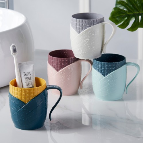 Corn Cup Two-Color Mouthwash Cup with Handle Couple Double-Layer Toothbrush Cup Drinking Cup plastic Cup