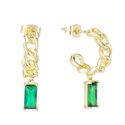2021 New Chain Rectangular Earrings Popular European and American Foreign Trade Zircon Earrings Copper-Plated Gold Earrings