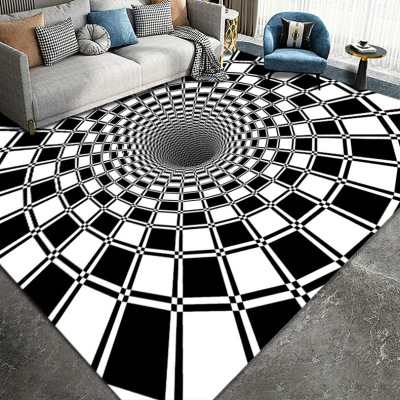 3D Visual Carpet Black and White Plaid Illusion Carpet Office Home Living Room Printed Mat Trendy Artistic Carpet