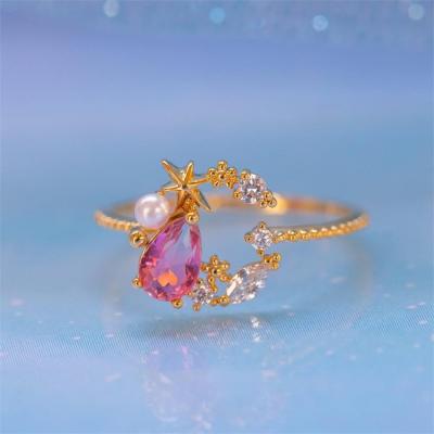 European and American New Star Moon Combined Ring Set 18K Gold Color Protection Color Zircon Star Moon Ring