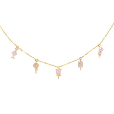 INS New Ice Cream Clavicle Chain 18K Gold Color Protection Ornament Color Zirconium Lollipop Necklace in Stock