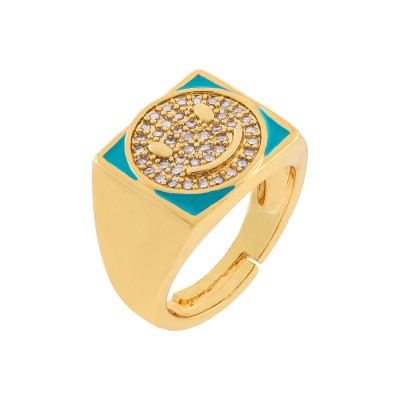 European and American Hot Smiley Ring Zircon Drip Open Ring Copper-Plated Gold Bracelet Exclusive for Cross-Border