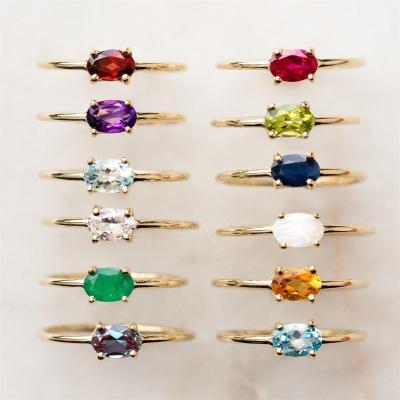 Hot Sale in Europe and America Color Zircon Ring 18K Gold Color Protection Ornament Egg-Shaped Gem Multi-Color Ladies Ring